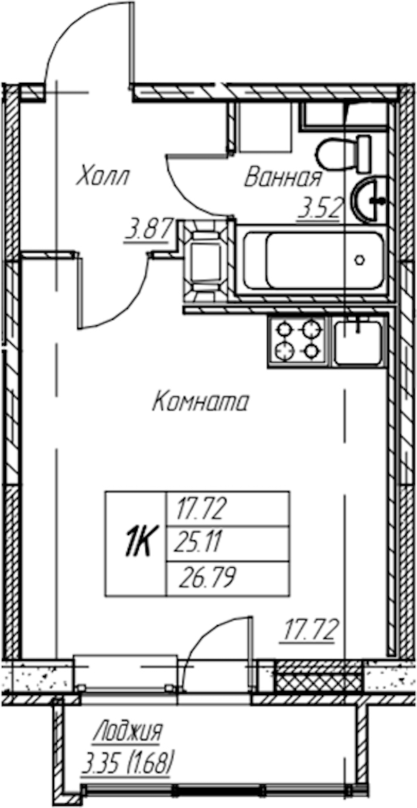 Квартира студия 26.79 м², 21/22 эт., ЖК «Парк-квартал Юнтолово»